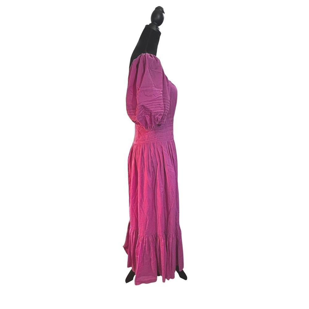 Skunk Brazil Magenta Cotton Puff Sleeve Button Front Tiered‎ Maxi Dress Size 38 - Picture 5 of 14
